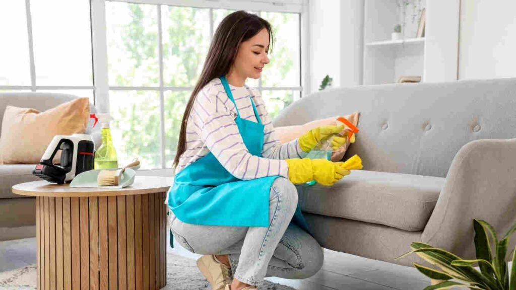 Deep leather sofa cleaning service with safe cleaning methods