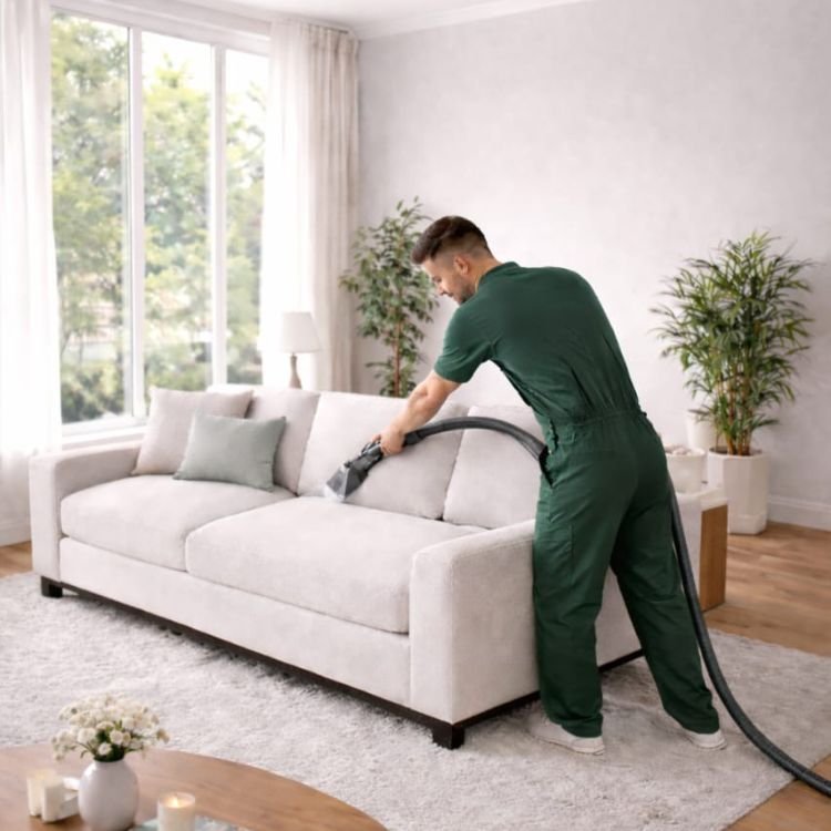 Leather sofa cleaning with protective conditioning